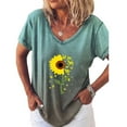 thumbnail image 1 of BUIgtTklOP Shirts for Women,Fashion Women V-Neck Printed Short-Sleeved Sunflower Loose Pullover T-Shirt Green S, 1 of 4