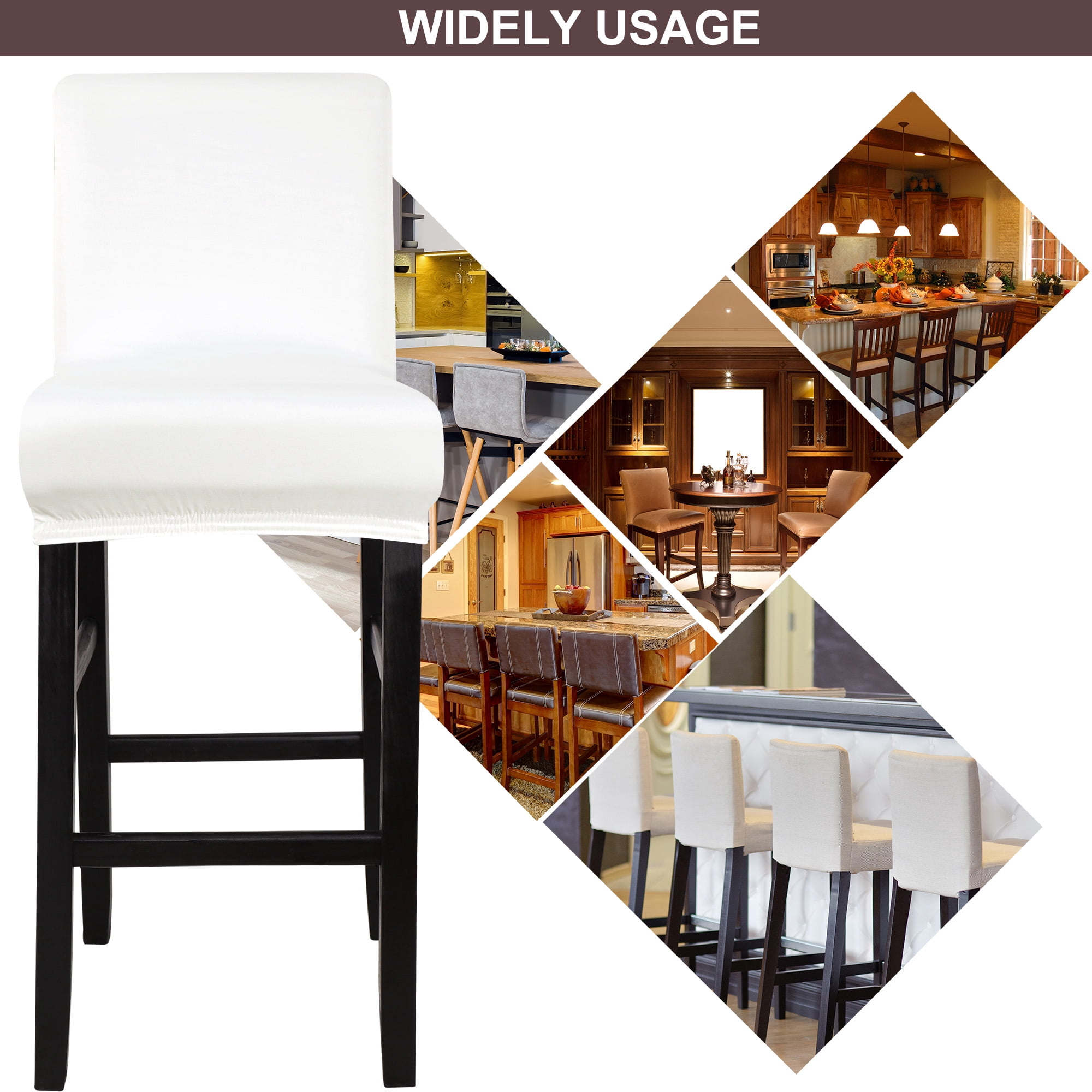 Unique Bargains Bar Stool Covers Counter Height Side Chair Slipcover Snow White 4 Pcs