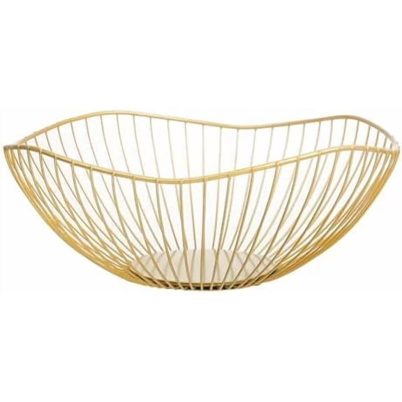 Classic Style Curved-Edge Modern Creative Stylish Single Tier Dish,Metal Iron Wire Fruit Vegetables Bread Decorative Stand Serving Bowls Basket Holder (Dish) (Gold)