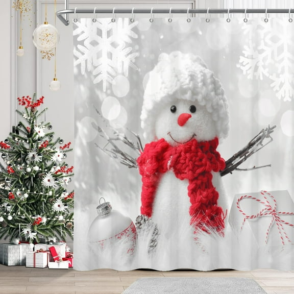Mizhona Christmas Shower Curtain with Snowman for Bathroom Waterproof Polyester Winter Holiday New Year Decor Washable 72"X72"