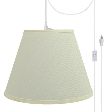 Swag Pendant Kit Aspen Creative 72623-21 One-Light Plug-In Swag Pendant Light Conversion Kit with Transitional Hardback Empire Fabric Lamp Shade, Eggshell, 12