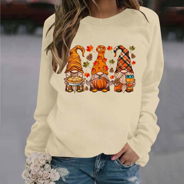 Meichang Hauts pour Femmes Fall T-Shirts Graphiques de l'Action de Grâce Manches Longues Décontractées Coupe Ample Col Rond Blouse Pull