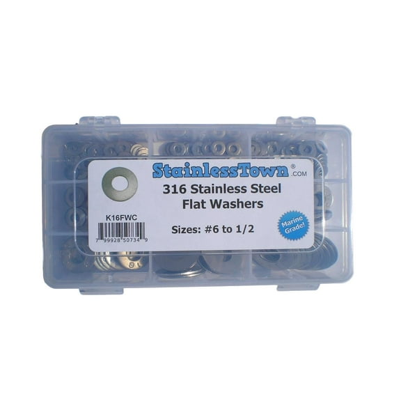 StainlessTown Flat Washer Kit Asst Type 316 Marine Grade Stainless Steel