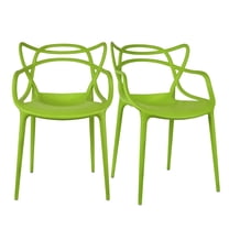 2xhome Set of 2 Modern Contemporary Designer Dining Chairs Molded Plastic Indoor Outdoor Patio Elbow Chairs, Green
