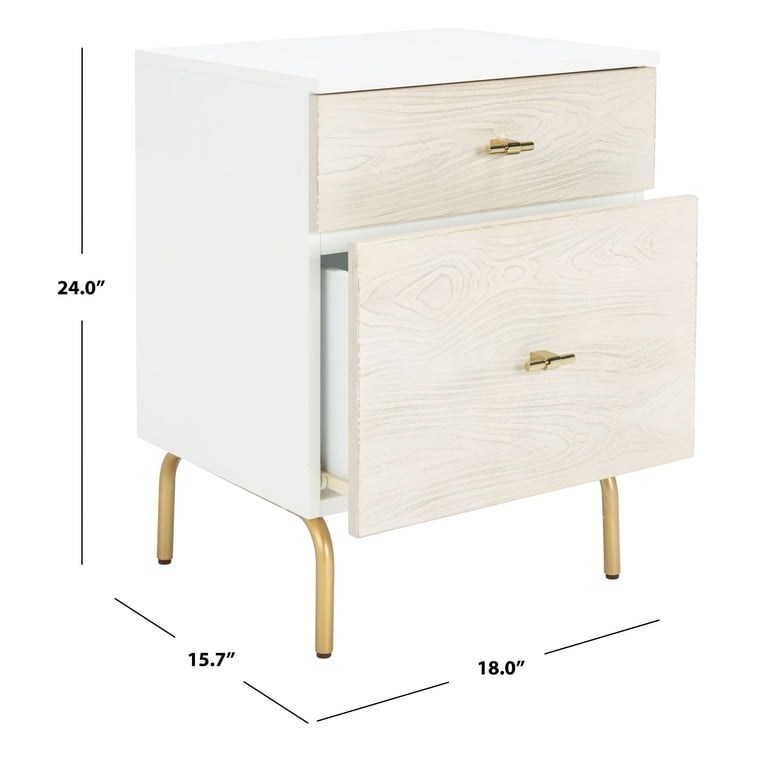 SAFAVIEH Genevieve Mid Century 2 Drawer Nightstand White White Washed