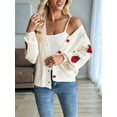 thumbnail image 6 of Women'S Kawaii Strawberry Embroidered Long Sleeve V Neck Chunky Knitted Tops Cream White S, 6 of 8