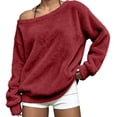 thumbnail image 2 of Tqcoqu Off the Shoulder Fuzzy Fleece Pullover Tops for Women, Long Sleeve Solid Color Loose Casual Warm Top, 2026 Fall Winter Fashion Clothes, 2 of 9