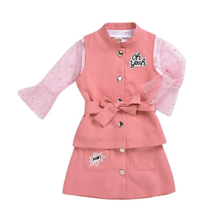 

Honeeladyy Winter Coats Newborn Baby Toddler Girls Suit Infant Children s Clothing Embroidered Vest + Short Skirt + Sequin Flower Net T Three-piece Suit Pink Discount