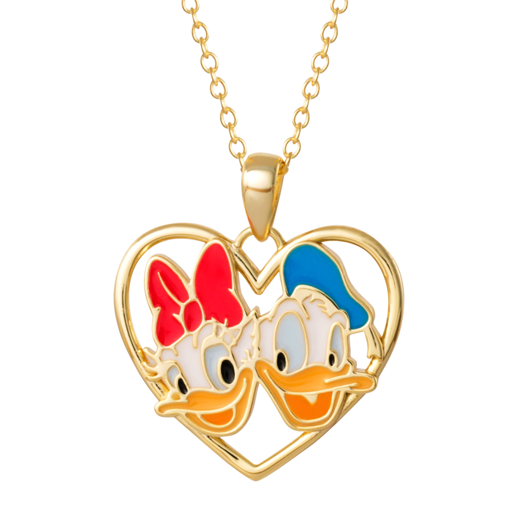 Disney Donald and Daisy Women's Gold Plated Heart Pendant, 18' Chain