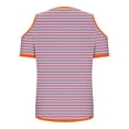 thumbnail image 4 of Hot days, bold styles. Olyvenn Women V Neck Cold Shoulder Tops V Neck Striped Short Sleeve T Shirts Loose Tops Sexy Casual Blouse 2025 Trendy Tshirt Pink XL, 4 of 6
