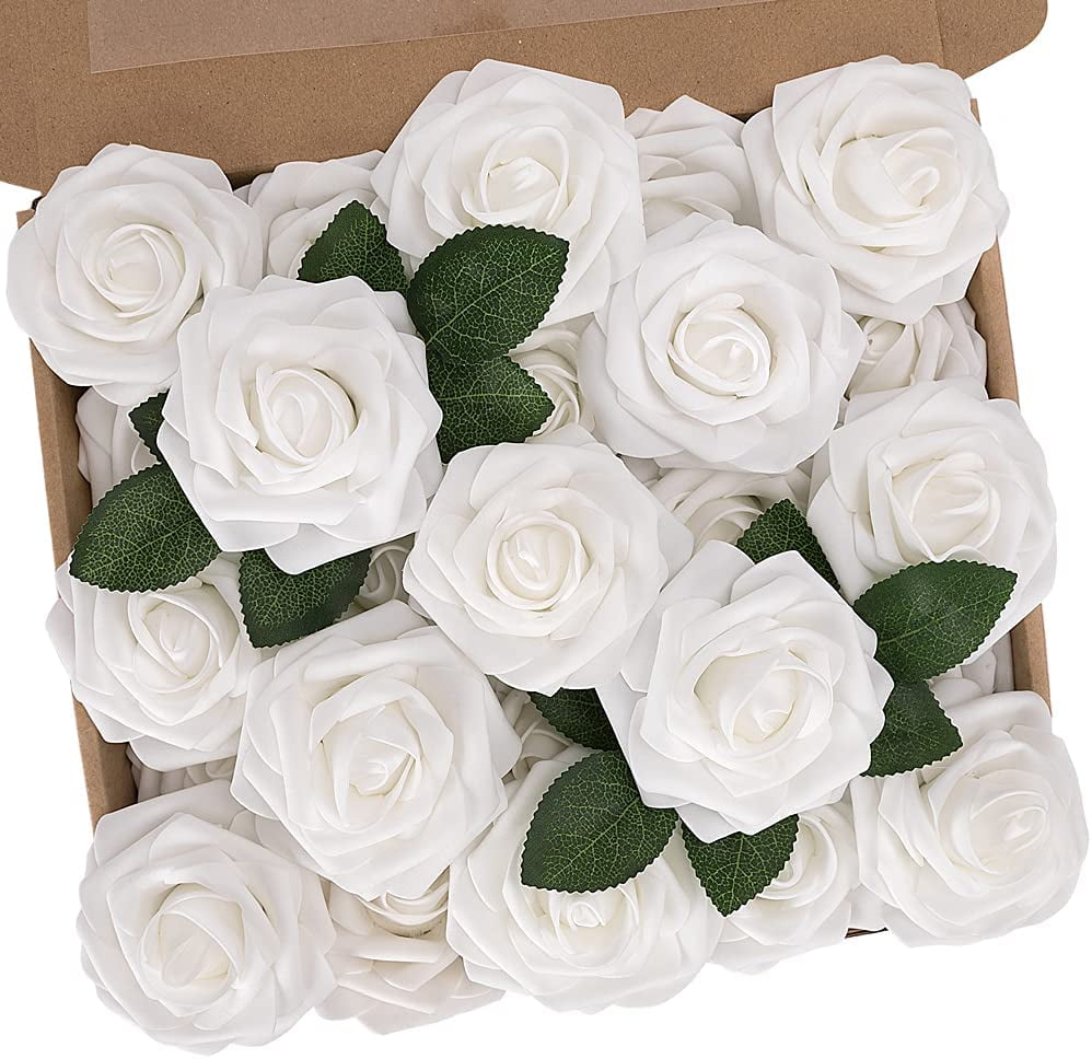 24X Artificial Flowers Foam Rose Fake Flowers With Stem Wedding Party Bouquet D 