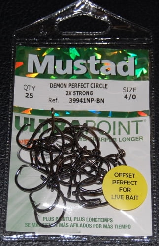 mustad demon perfect circle 3x strong hook live bait 5/0  39942np-bn  value pack 