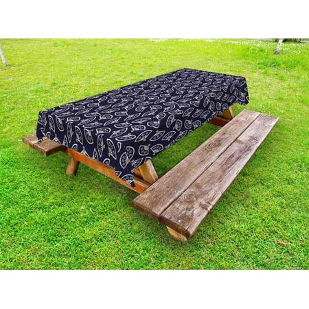 

Geometric Outdoor Tablecloth Hand Fan Pattern East Asia Culture Inspirations Oriental Motif Kimono Design Decorative Washable Fabric Picnic Table Cloth 58 X 84 Inches Dark Blue Cream by Ambesonne