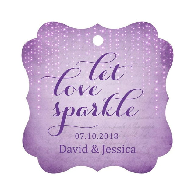 Darling Souvenir Personnalisé Laissez l'Amour Pétiller Mariage Accrocher Tags Cadre Fantaisie Personnalisé Papier Tags -Mauve Étoilé Violet-100 Tags