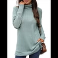 thumbnail image 2 of Camiseta Holgada de Larga con Cuello Alto y Estampado Geométrico de Jacquard para Mujer, Otoño e Invierno. Verde Oscuro XL, 2 of 10