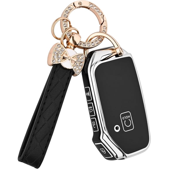 Key Fob Cover Compatible with Kia K5 Forte Sportage Soul Seltos Telluride Sorento Niro 5 Button TPU Leather Zinc Alloy Keychain Case Holder Protector,Black
