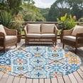 thumbnail image 4 of Round Rugs 8Ft, Blue Mediterranean Round Area Rug Washable Indoor Throw Carpet, Vintage Moroccan Tiles Texture Large Non Slip Circle Rug for Kids Room RV Home Decor Aesthetic, 4 of 8
