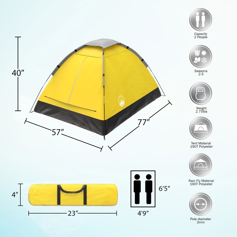 2-Person Tent with Sleeping Bag – Camping Gear Set Includes Outdoor Dome  Tent with Rain Fly and 1 Adult Sleep Bag by Wakeman Outdoors (Blue)