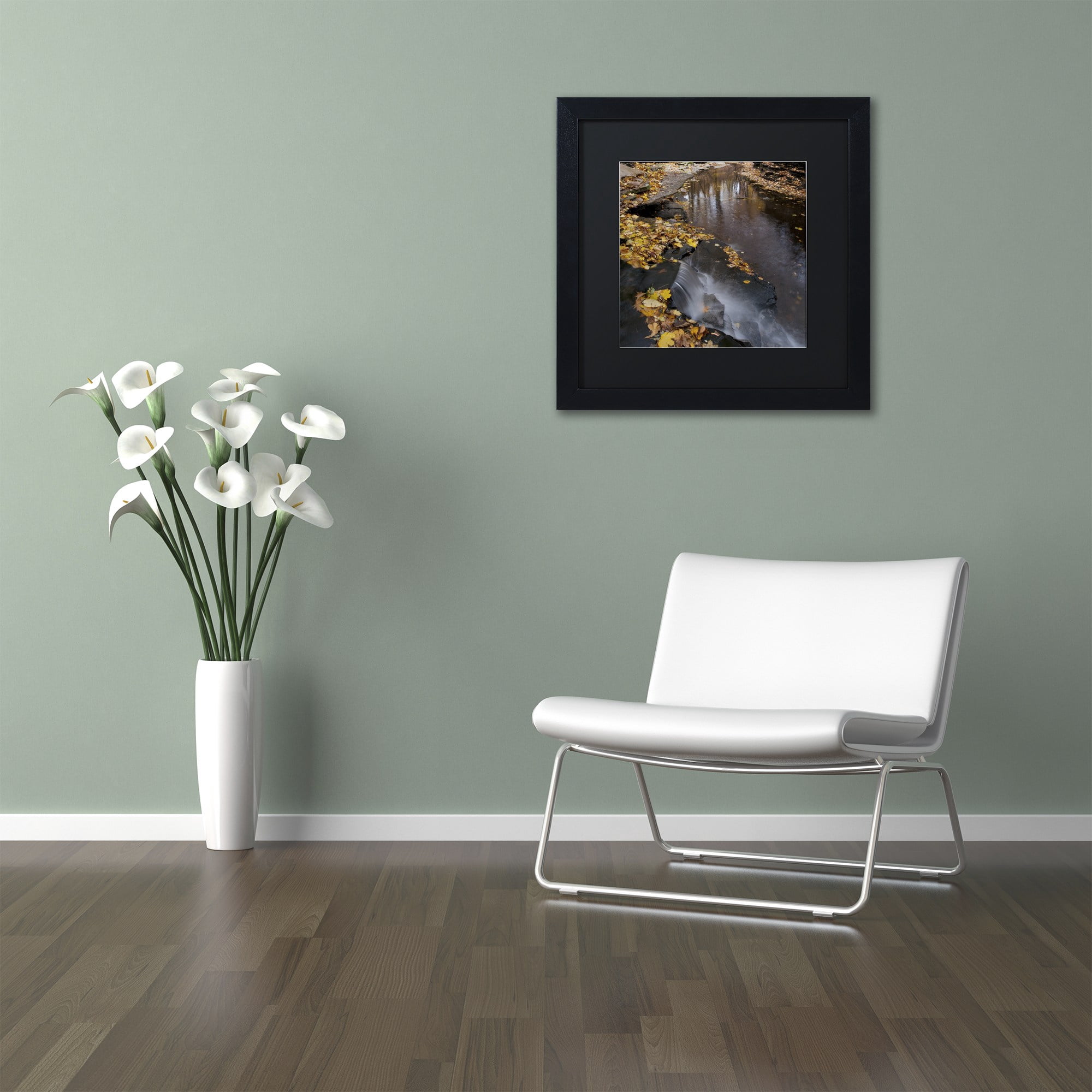 Trademark Fine Art "Lakeview Autumn Waterfall #2" Canvas Art by Kurt Shaffer Black Matte, Black Frame