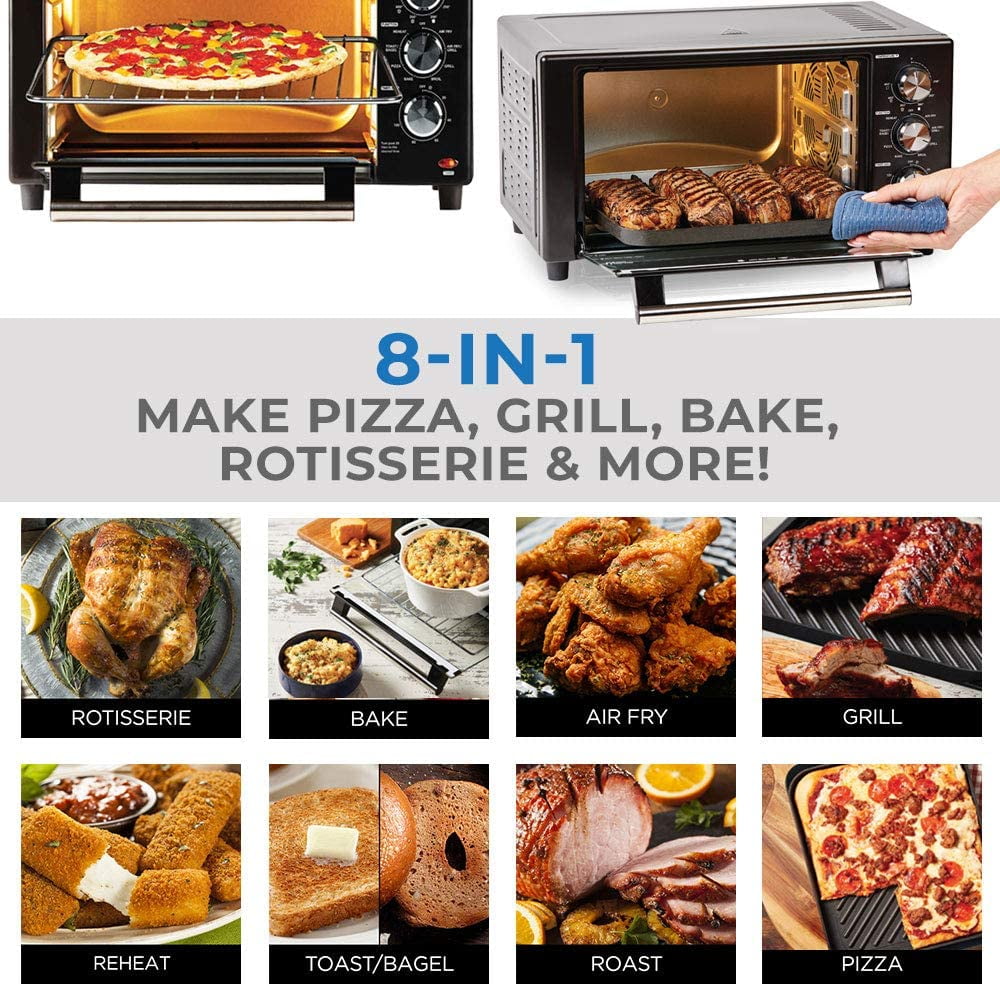 Bake PowerXL Air Fryer Grill 8 in 1 Roast Stainless Steel Electric Indoor Grill Deluxe 8 Piece Accessory Pack Rotisserie 