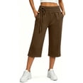 thumbnail image 6 of SAWOBUUN Womens Wide Leg Capri Sweatpants High Waisted Drawstring Casual Soft Cropped Lounge Pants with Pockets, 6 of 7