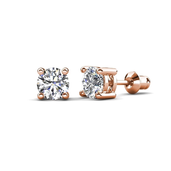 Cate & Chloe Mia 18k Rose Gold Plated Stud Earrings with 4ct Simulated Diamonds Gift for Women