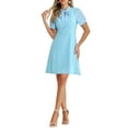 thumbnail image 2 of INSPIRE CHIC Women's Elegant Dresses Tie Neck Puff Short Sleeve Wear-to-Work Dress M Light Blue, 2 of 5