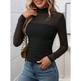 thumbnail image 2 of Women'S Sexy- Mock Turtle Neck Long Sleeve Tops Sheer Mesh Ruched Trendy Going Out Shirts Blouse Black S, 2 of 7