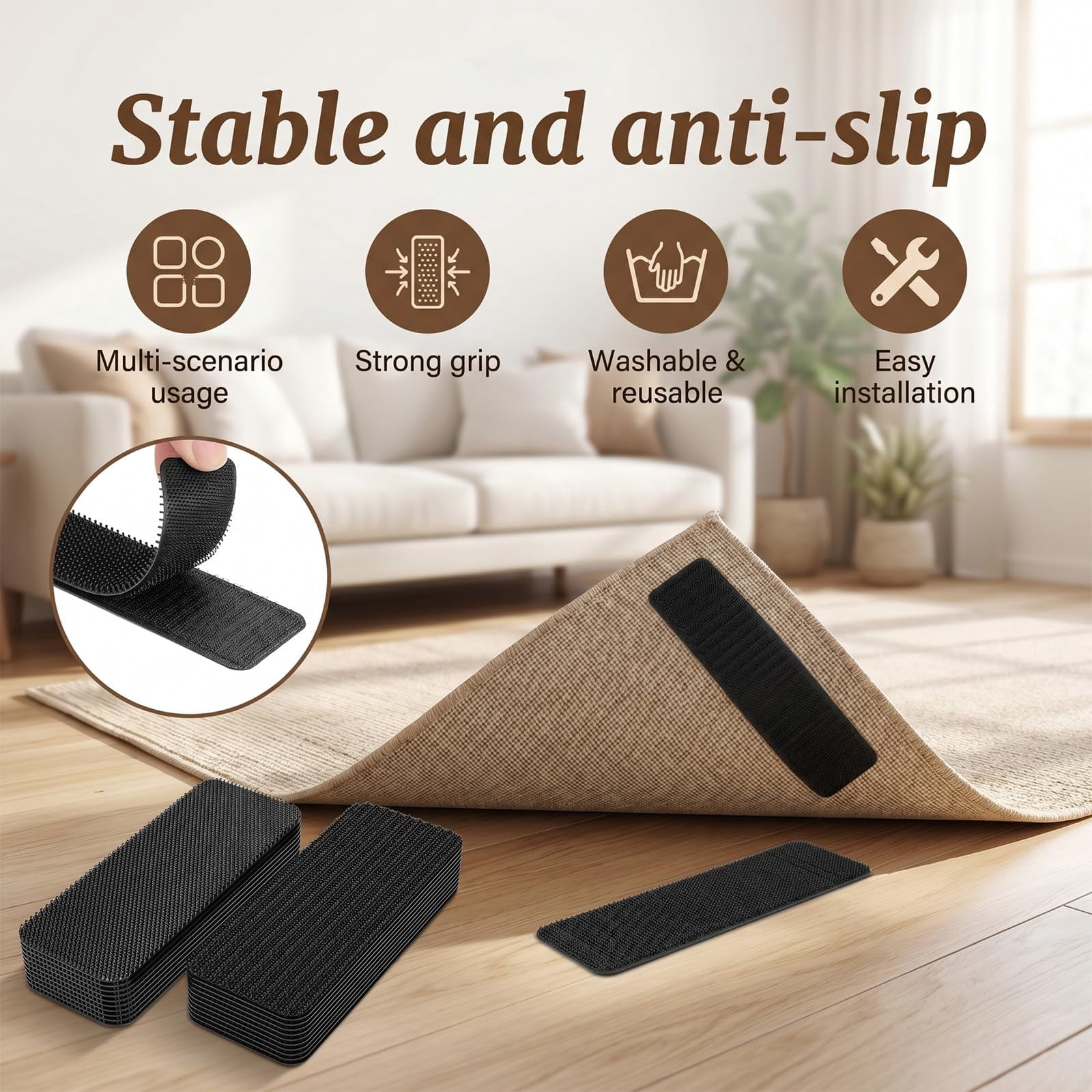 Hook & Loop 1x4in, Double-Sided Command Tape for Home Office, Picture Hanging, Wall Mount, Crafts