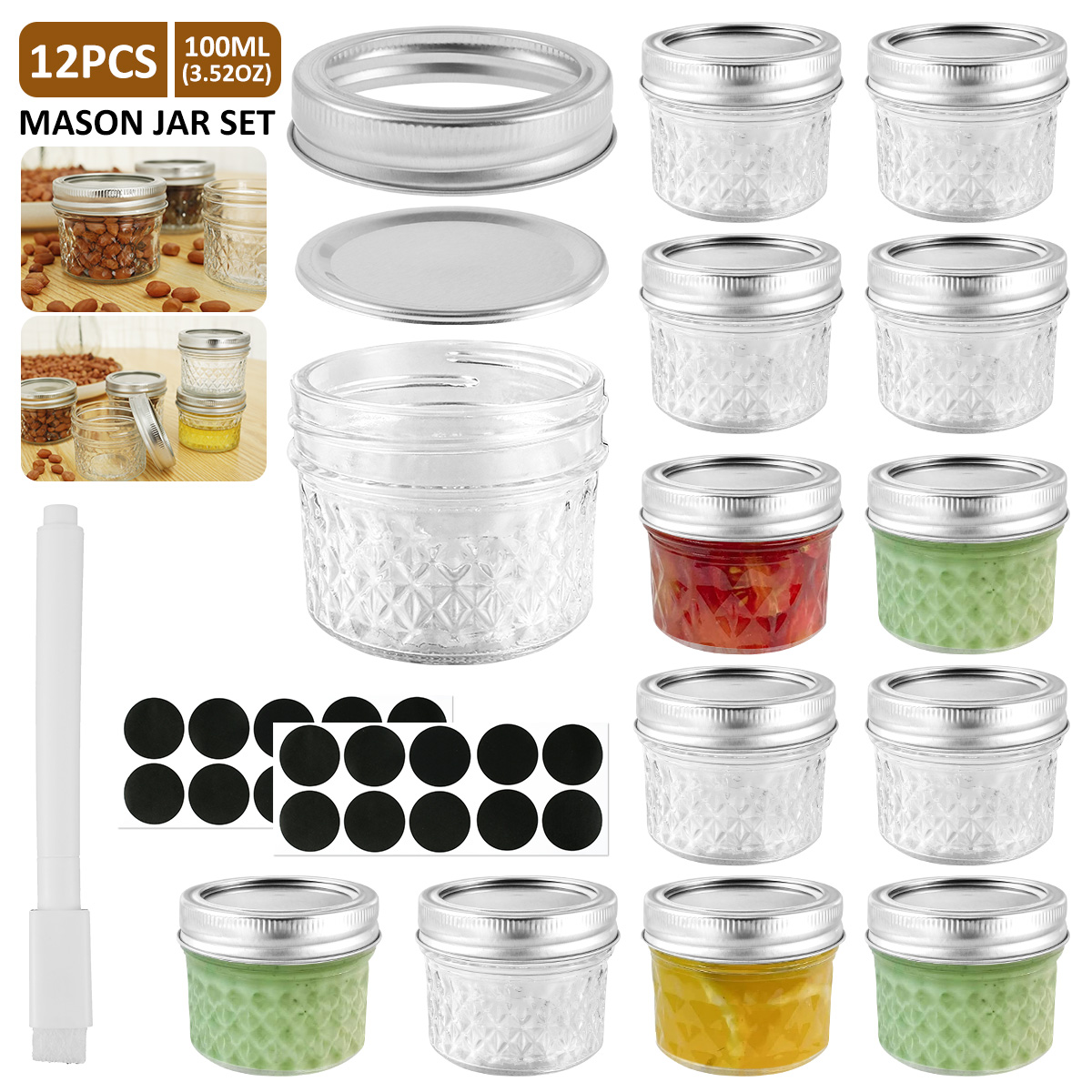 Duety 12Pcs Mini Mason Jars 100ml Sealed Transparent Small Glass