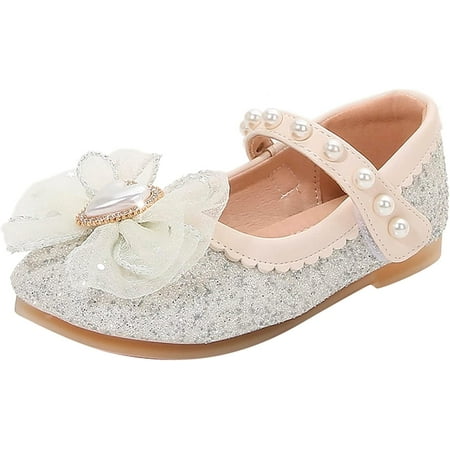 

QWZNDZGR Baby Girls Mary Jane Flats with Bownot Non Slip Soft Floral Mary Jane Flats Baptism Dresses Shoes Ballet Slippers