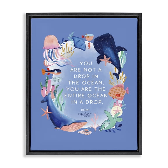 Stupell Industries Eclectic Ocean In A Drop Phrase Black Floating Frame Canvas Art, 17 x 21, by Glad You're Here Co.