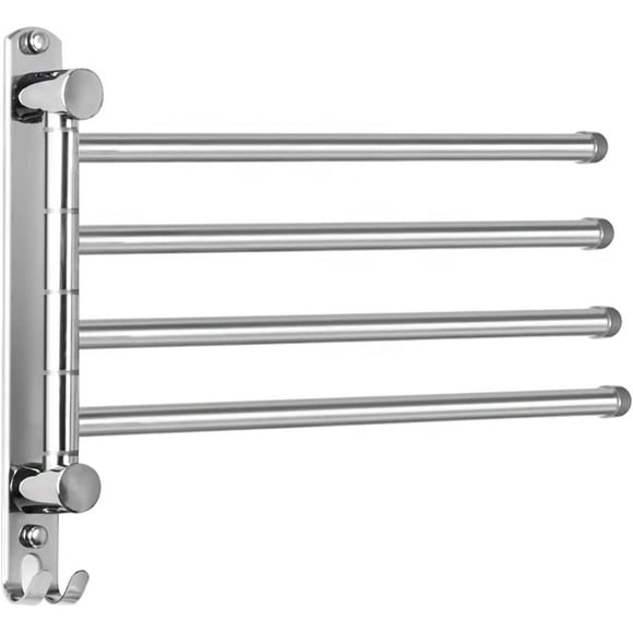 Bathroom Towel Rail with 4 Bars 180° Rotating Towel Rails in SUS304 Stainless Steel Wall Mounted Towel Rails for Bathroom Kitchen Sink- Silver