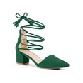 thumbnail image 1 of BLISSFUL STEP Women Pointed Toe Block Heels Lace Up Pumps Emerald Green 9, 1 of 7