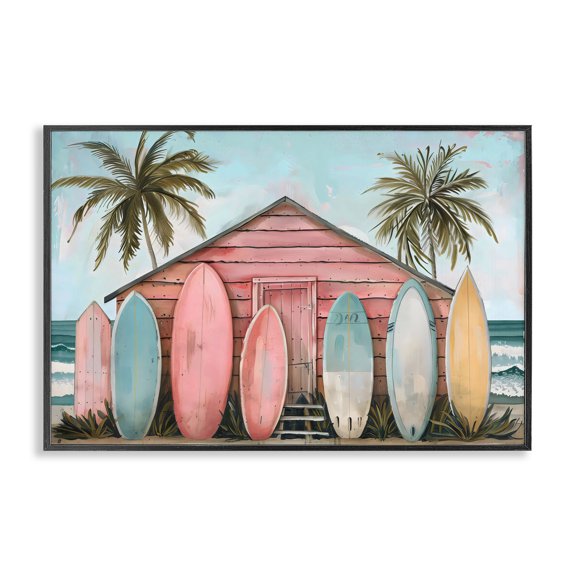 Stupell Industries Coastal Pastel Boards Against Cabin Black Framed Giclee Art, 18 x 12, by LSR Design Studio