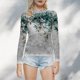 thumbnail image 4 of Gibobby Blusas Holgada Blusa de manga larga con cuello redondo a la moda de verano para mujer, camisa estampada superior semitransparente, camisa inferior（Gris， S), 4 of 4
