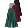 thumbnail image 2 of Chiffon Women Wide Pants Pleated Beach Culottes Loose Cropped Pants High Waist Thin Wide-Leg Trousers, 2 of 5