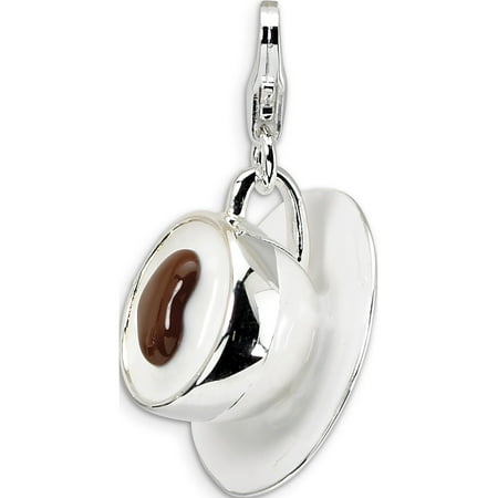 Cappuccino Jewelry - Leslies Fine Jewelry Designer 925 Sterling Silver 3-D Enameled Cappuccino w/Lobster Clasp (16x37mm) Pendant Gift