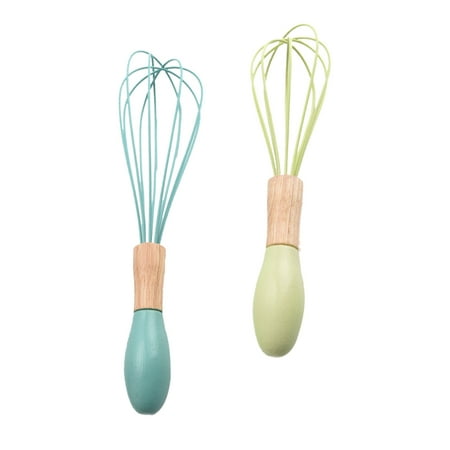 

2pcs Silicone Whisk Manual Egg Blender Food Mixer with Wooden Handle Egg Beater Balloon Whisk for Blending Stirring (10-inch and