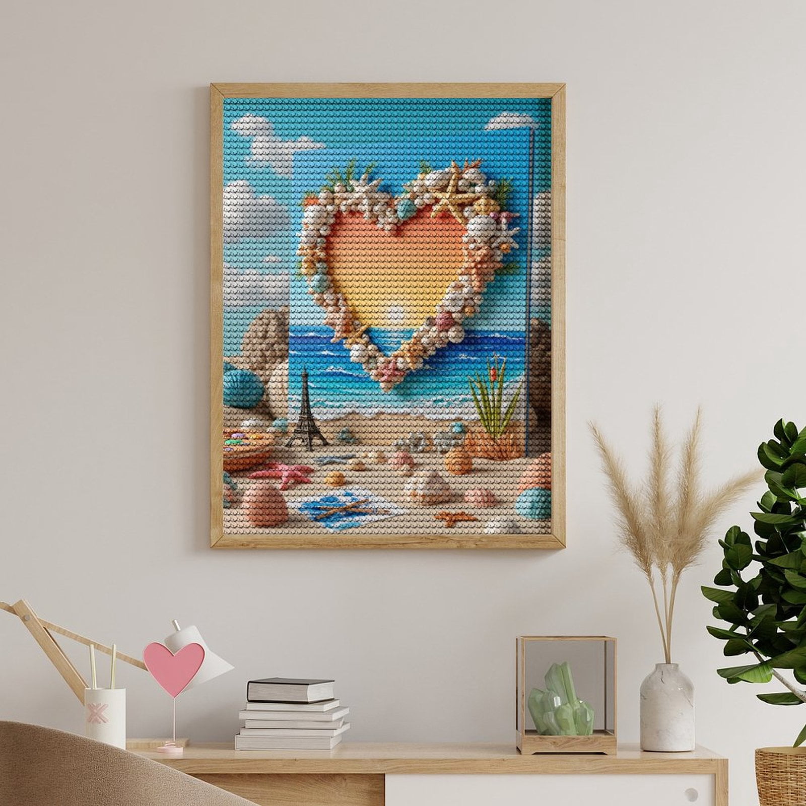 Diamond Art Kits for Adults - Seashell Heart Beach Scene Art 5d Diamond Painting for Adults, Diamond Art for Adults Beginners, Frameless Diamond Painting Kits for Adults for Home Wall Decor