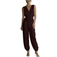 thumbnail image 2 of Pounoo Women's Jumpsuits V Neck Sleeveless Tie Waist Solid Jumpsuit Daily Wear Lightweight Breathable Loose Fit Casual Jumpsuits Gift, 2 of 7