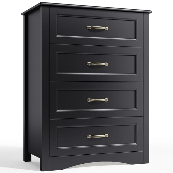 Asofer 4-Drawer Dresser Cabinet with Metal Handle, Modern Wood Chest for Bedroom, Living Room, Black