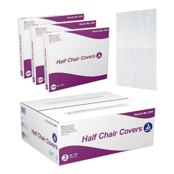 Dynarex Half Chair Cover for Dental Chair & Tattoo Chair - Disposable Plastic Chair Covers - 28x24" - 225-Pack Dispenser Boxes, 3 Boxes per Bulk Case