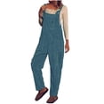 thumbnail image 4 of Sakmal Winter Womens Jumpsuit Cotton Wide Leg Solid Overalls Full Sleeveless Blue Square Neck Pants with Pockets, 4 of 5
