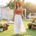 thumbnail image 7 of Yungyresw Women's Casual Maxi Skirt Elastic Waist Loose Flowy Tiered Skirts Boho Style Comfortable Solid A Line Skirt For Women White S, 7 of 7
