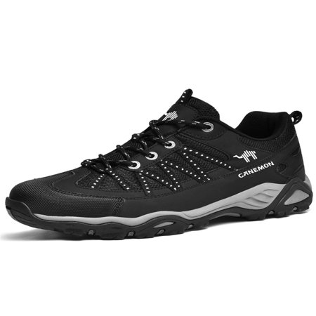 Sanviglor Men s Sneakers Lace Up Athletic Shoes Trekking Hiking Shoe Trail Lightweight Comfort Trainers Breathable Outdoor Black 5.5
