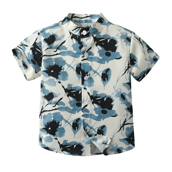 Baby Boys Shirts & Tops Summer Floral Lapel Short Sleeve Casual Gentle Hawaii Beach Cardigan Tshirts Streetwear,White,18-24 Months