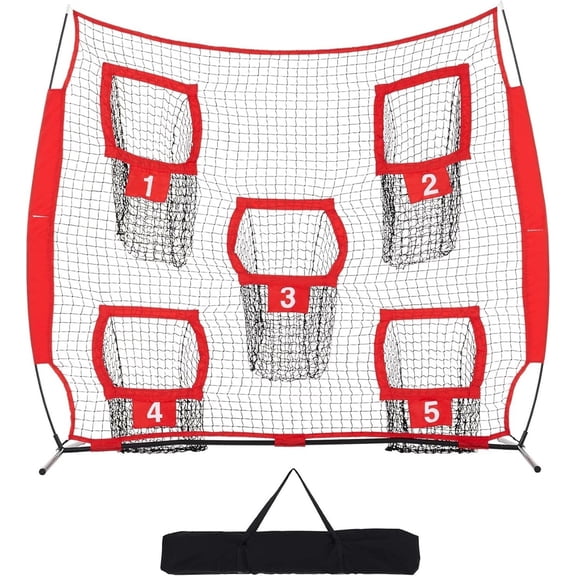 Sport Nets Football Throwing Training Net with 5 Target Pockets Red 7' x 7'