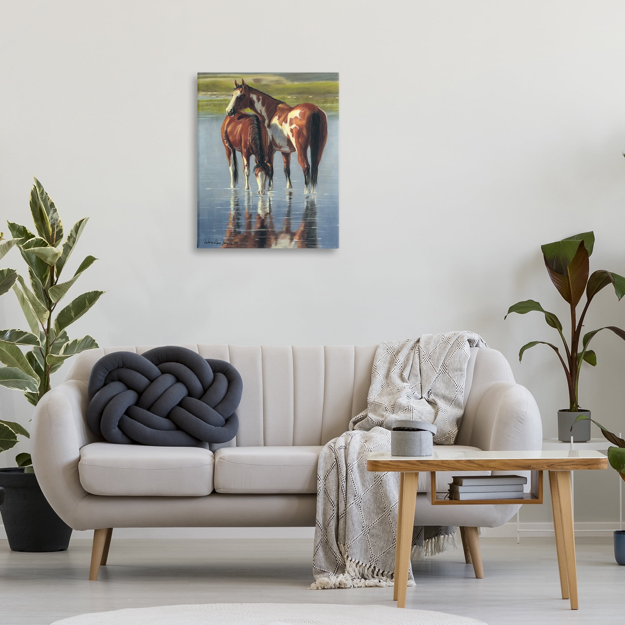 Stupell Industries Horse & Foal Splashing Animals & Insects Painting Gallery Wrapped Canvas Art Print Wall Art, 24 x 30