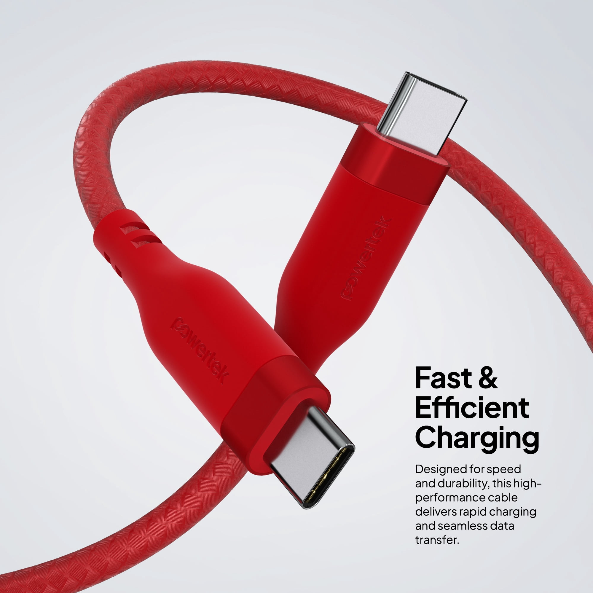 Powertek USB-C to USB-C Fast Charging Cable, 60W, 6 ft, Carbon Design Texture, Red